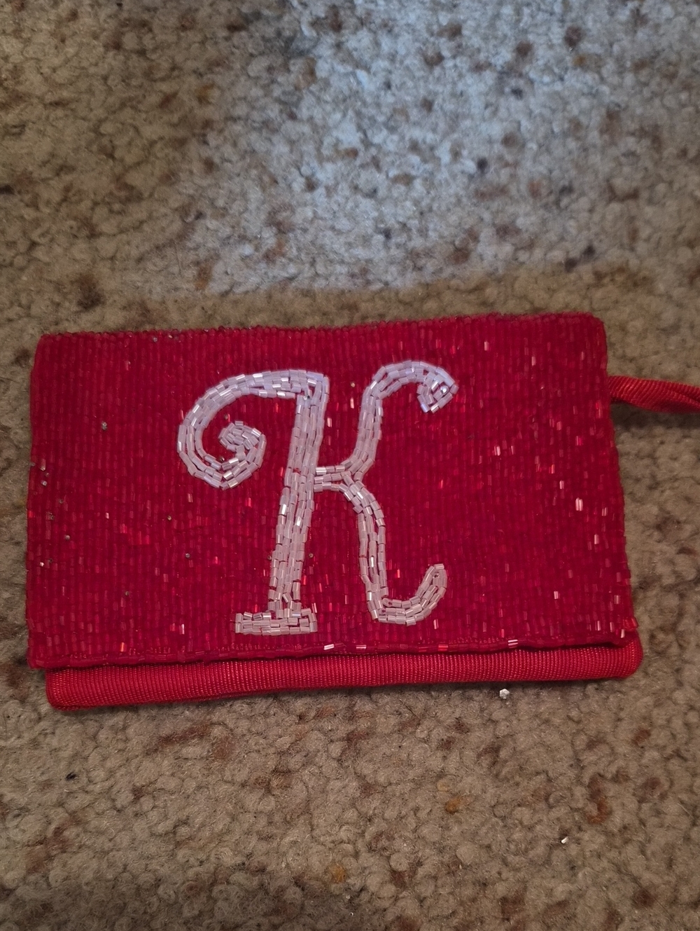 Liz Claiborne Red Beaded Monogram Wristlet Clutch